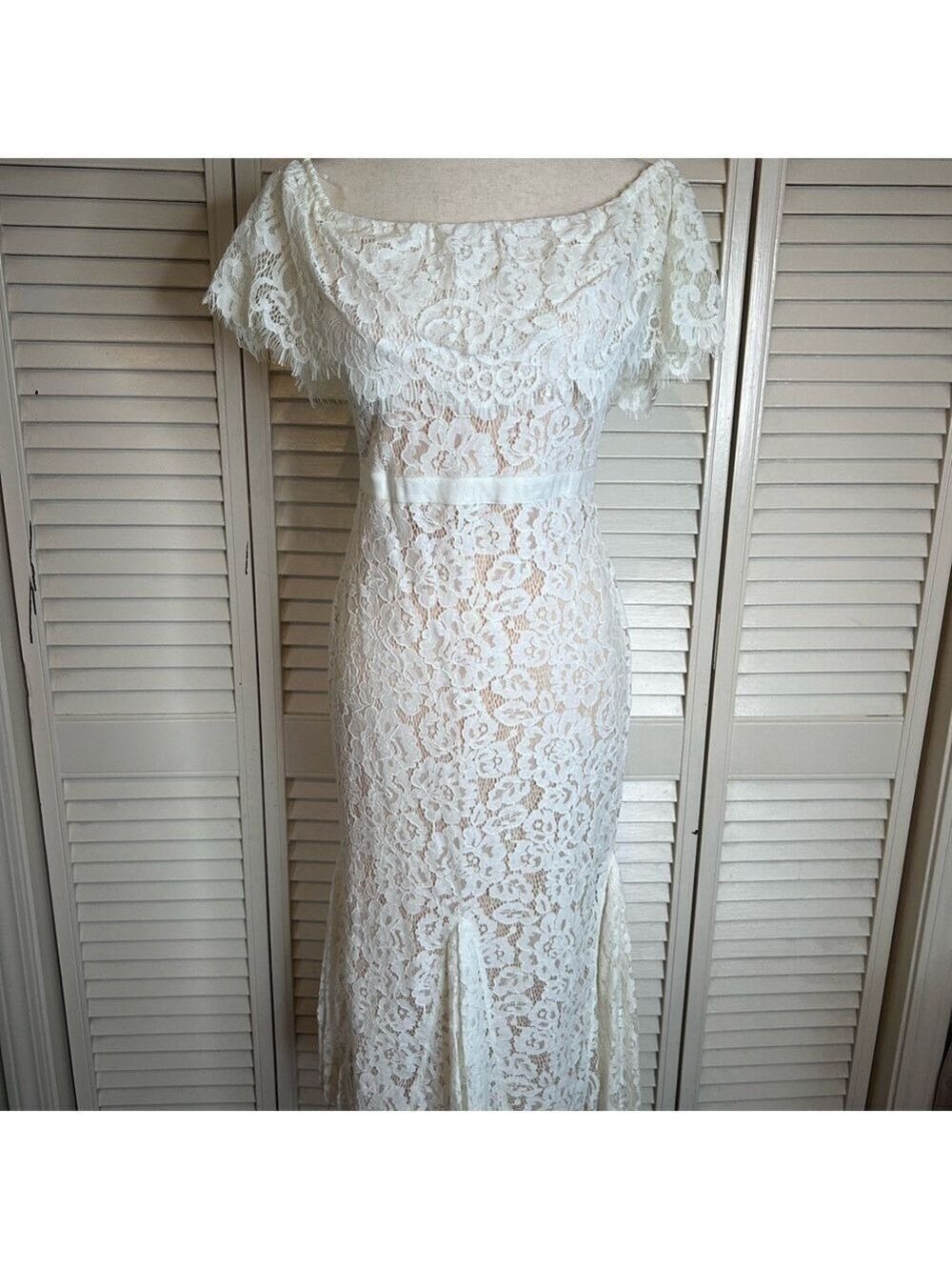 Just Me White Lace Off Shoulder Mermaid Midi Dress Small - Picture 5 of 5